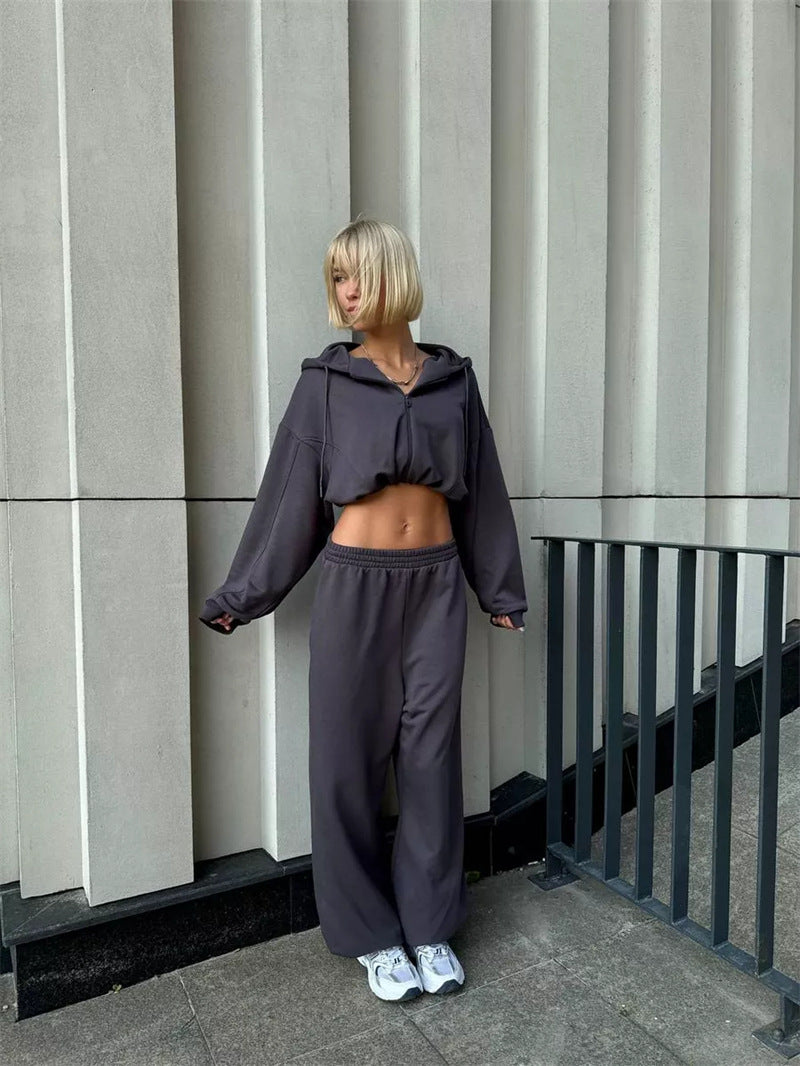 Damen Sportliches Loungewear-Set mit oversized Kapuzenjacke und bequemen Hosen Heidi-Mode