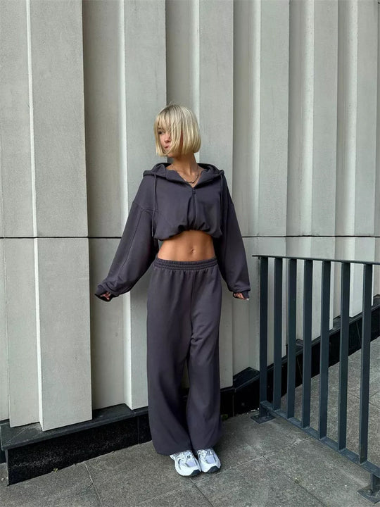 Damen Sportliches Loungewear-Set mit oversized Kapuzenjacke und bequemen Hosen Heidi-Mode