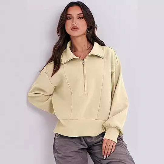Damen Sweatshirt mit halbem Reißverschluss und weichem Material Heidi-Mode