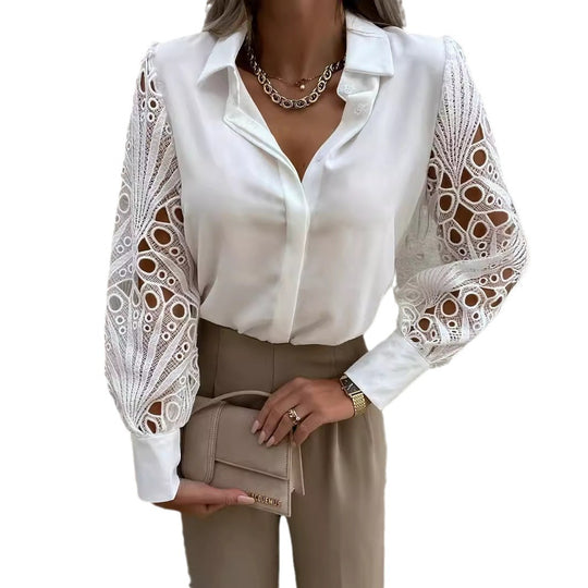 Damen Elegante Bluse mit kunstvollen Spitzenärmeln Heidi-Mode