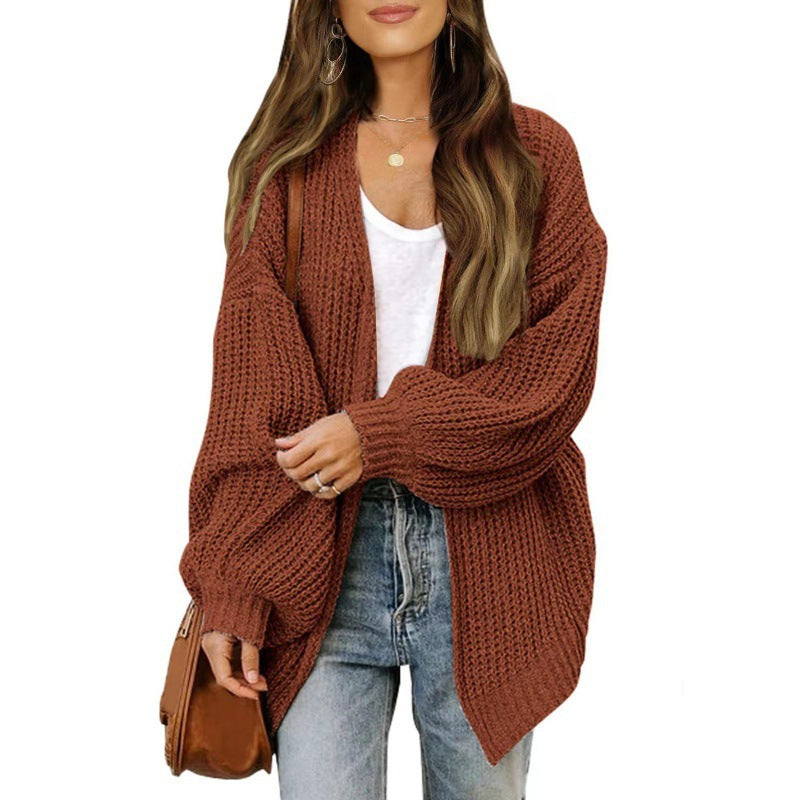 Damen lockerer Strickcardigan mit voluminösen Ärmeln und strukturiertem Design Heidi-Mode