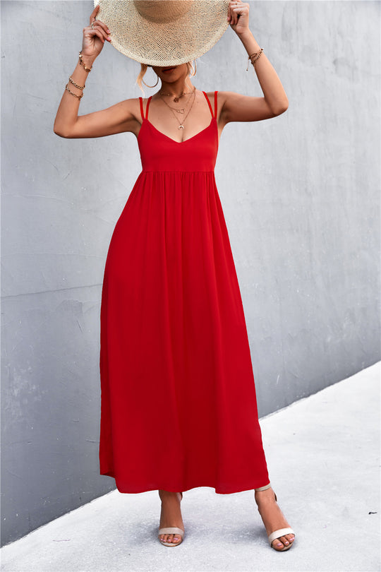 Damen Maxikleid mit feinen Spaghetti-Trägern Heidi-Mode