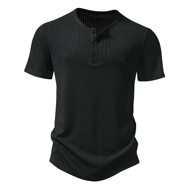 Herren stylisches Kurzarm-Henley-Shirt mit strukturiertem Design und zwei Knopf-Details Heidi-Mode