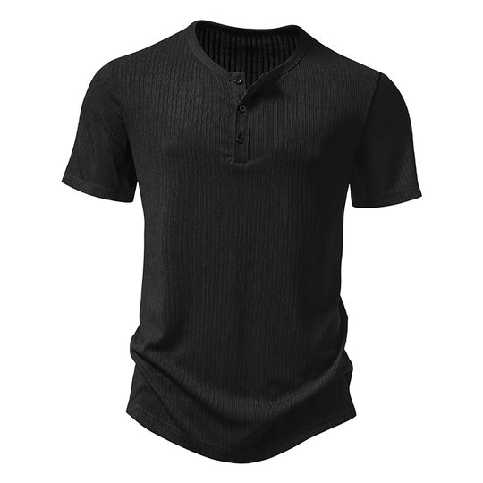 Herren stylisches Kurzarm-Henley-Shirt mit strukturiertem Design und zwei Knopf-Details Heidi-Mode