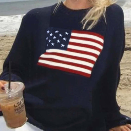 Damen Strickpullover mit amerikanischem Flaggenmotiv Heidi-Mode