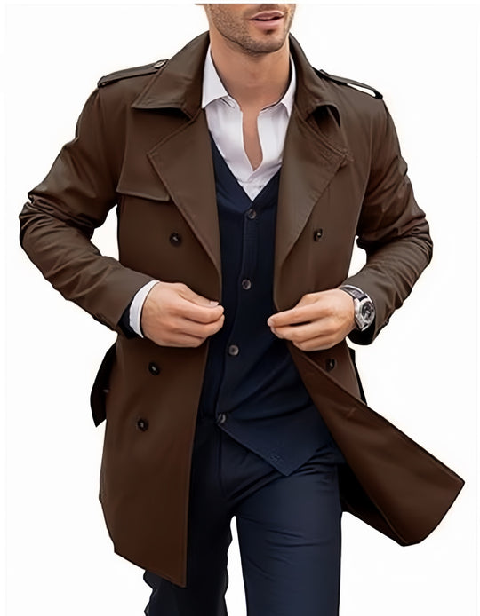 Herren eleganter Trenchcoat mit strukturiertem Design und doppelter Knopfleiste Heidi-Mode
