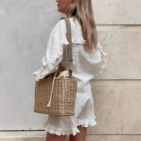 Damen Leicht ausgestelltes Set aus Bluse und Rock mit Rüschen Heidi-Mode