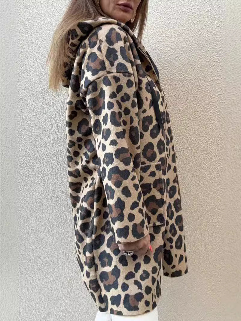 Damen modische Kapuzenjacke mit Leo-Muster Heidi-Mode