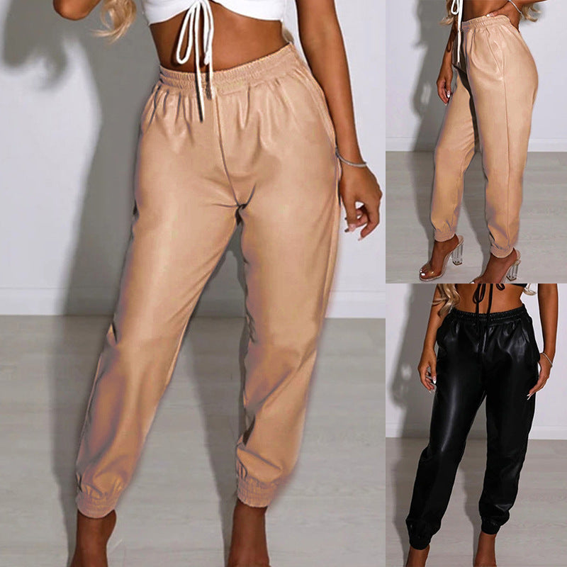 Damen Bequeme Kunstleder Jogginghose Heidi-Mode