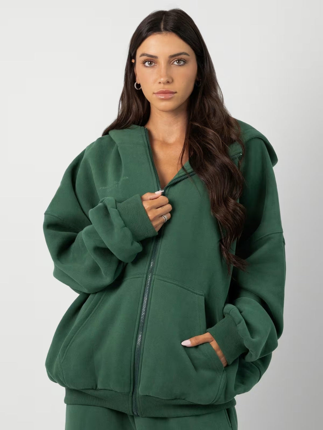 Damen oversized Fleece-Hoodie mit lässigem Reißverschluss und Kängurutaschen Heidi-Mode