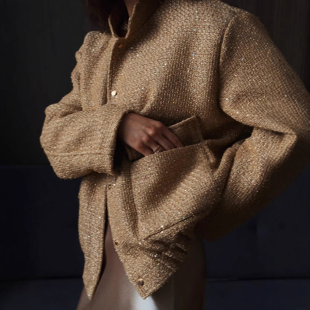 Damen Glitzerjacke mit praktischen Taschen und elastischem Saum Heidi-Mode