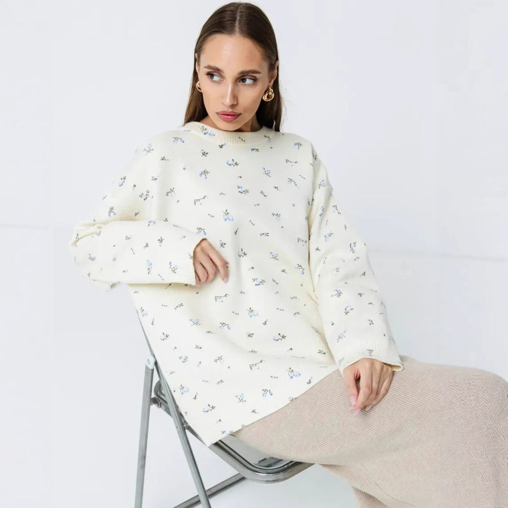 Damen Oversized Strickpullover mit floralen Akzenten und weitem Schnitt Heidi-Mode