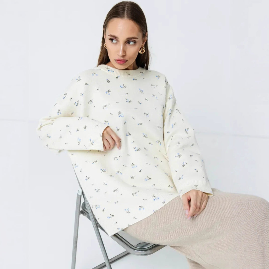 Damen Oversized Strickpullover mit floralen Akzenten und weitem Schnitt Heidi-Mode