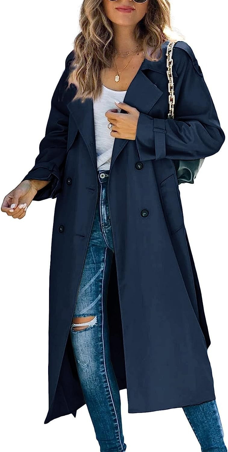 Damen Modischer Trenchcoat mit doppelter Knopfleiste und lässigem Schnitt Heidi-Mode