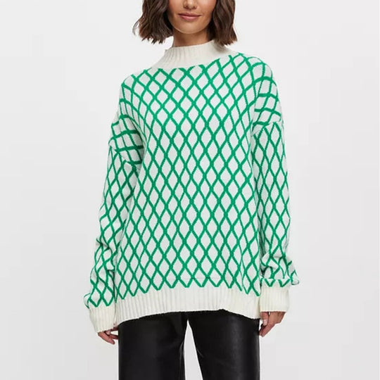 Damen lässiger Pullover mit modernem Rautenmuster und lässigem Schnitt Heidi-Mode