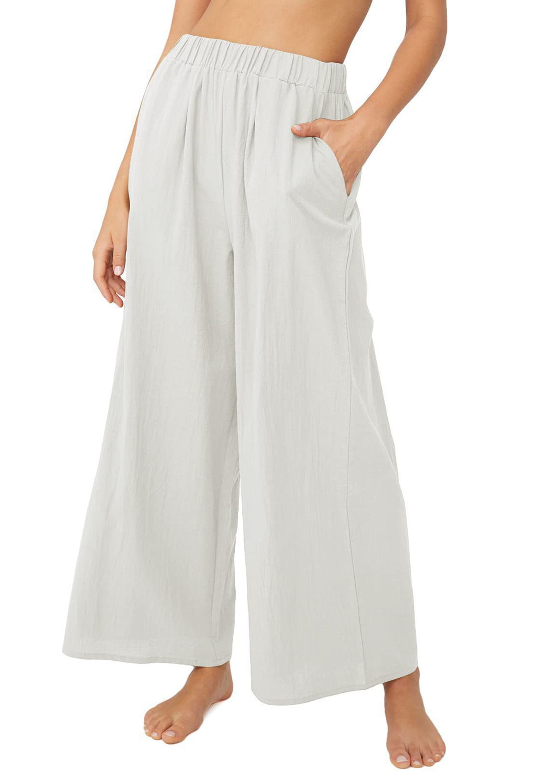 Damen Leichte Weitehose mit elastischem Bund und praktischen Taschen Heidi-Mode