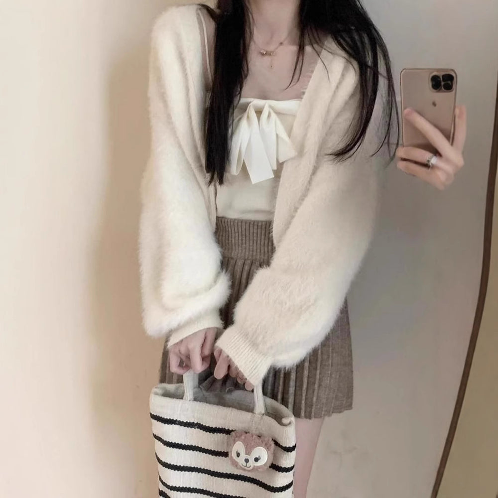 Damen Flauschige Strickjacke mit weiten Ärmeln und bequemen Schnitt Heidi-Mode