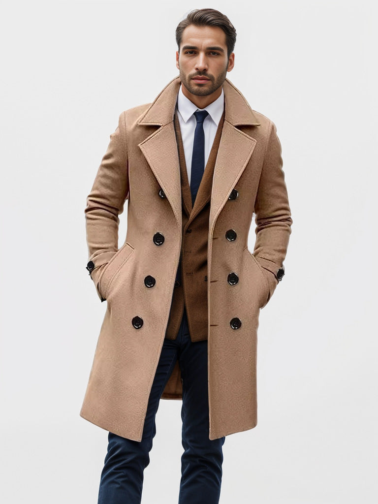 Herren eleganter Wolltrenchcoat mit doppelter Knopfleiste Heidi-Mode