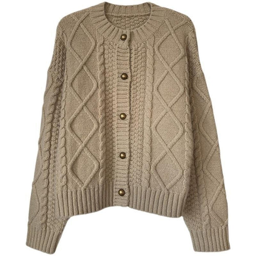 Damen Grobstrick-Cardigan mit Knopfdetails und Zopfmuster Heidi-Mode