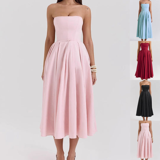 Damen Maxikleid mit schulterfreiem Design und voluminösem Saum Heidi-Mode