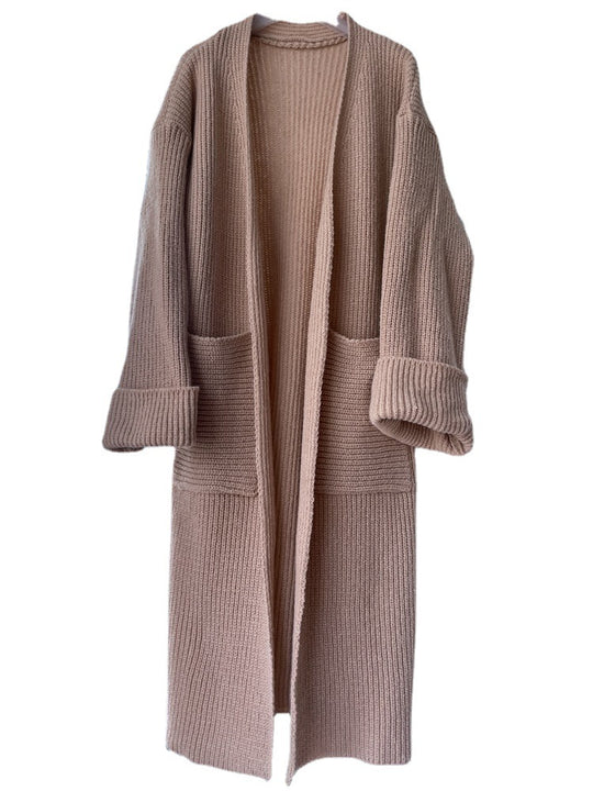 Damen Lange Strickjacke mit modischer Struktur und praktischen Taschen Heidi-Mode