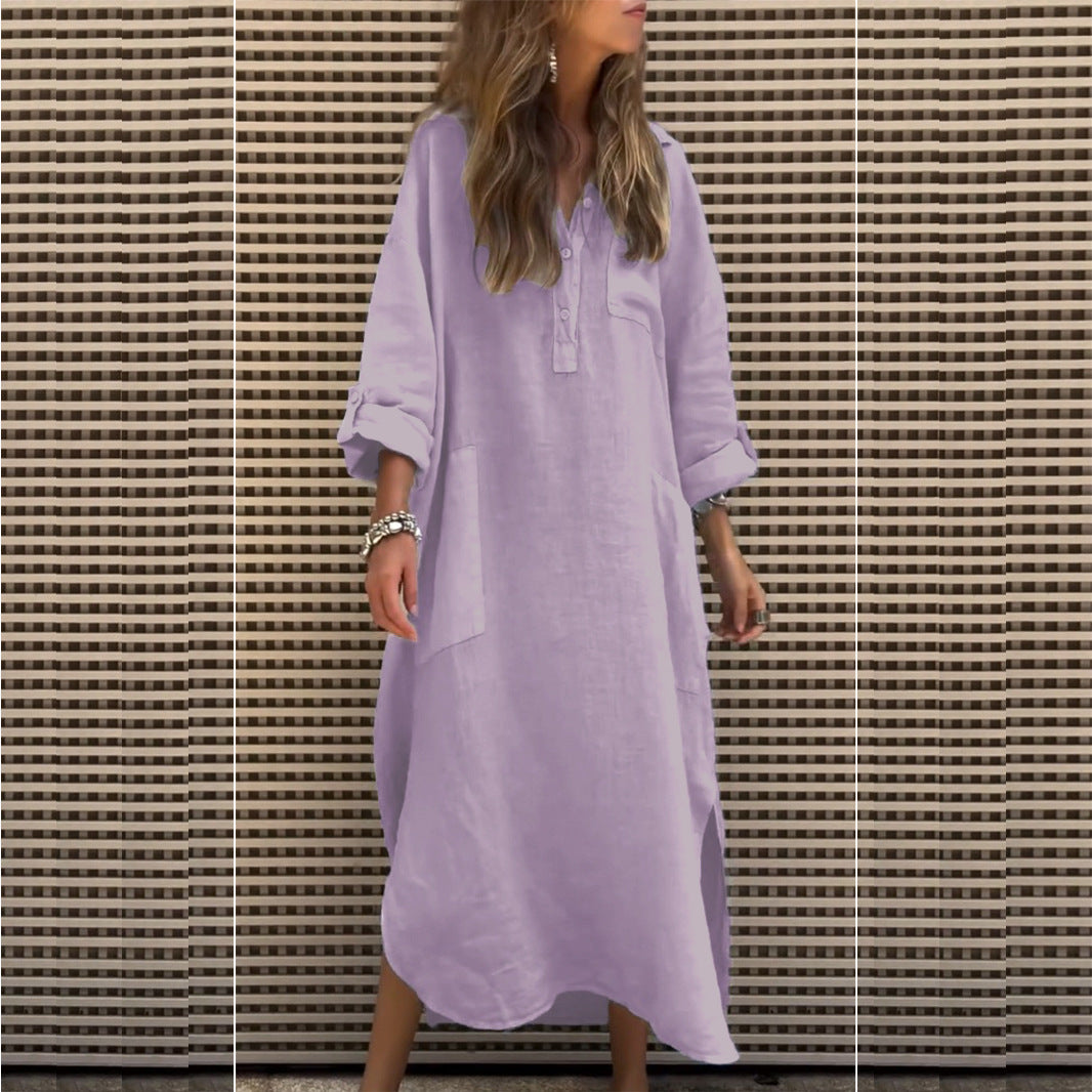 Damen Hemdkleid mit praktischen Taschen und langem Arm Heidi-Mode