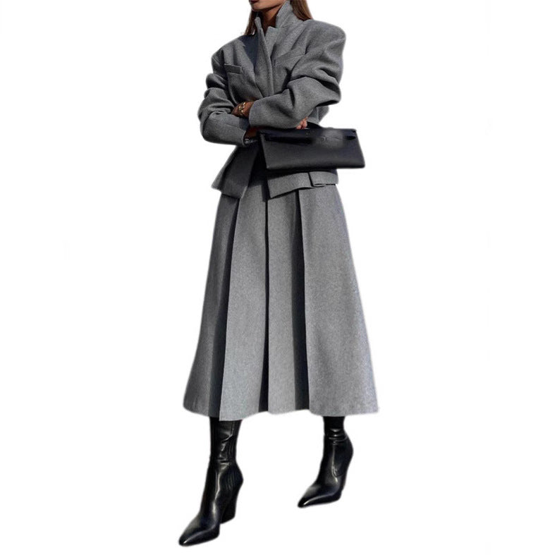 Damen elegante Oversize-Jacke mit hohem Kragen und strukturierten Ärmeln Heidi-Mode