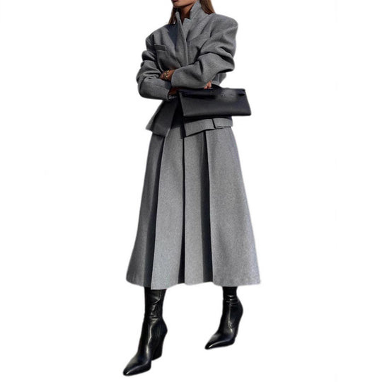 Damen elegante Oversize-Jacke mit hohem Kragen und strukturierten Ärmeln Heidi-Mode