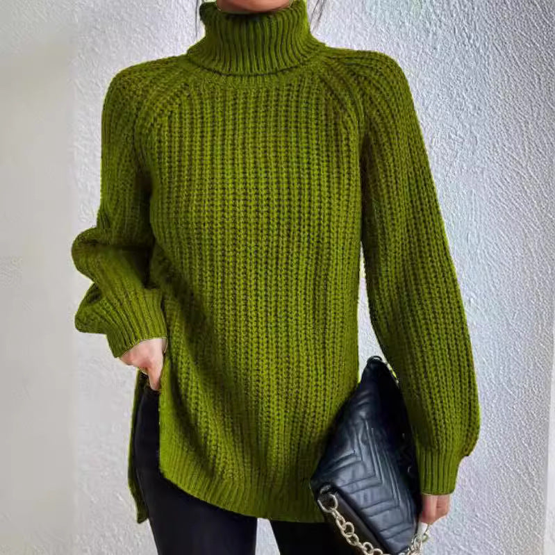 Damen Strickpullover mit hohem Kragen und strukturiertem Wabenmuster Heidi-Mode
