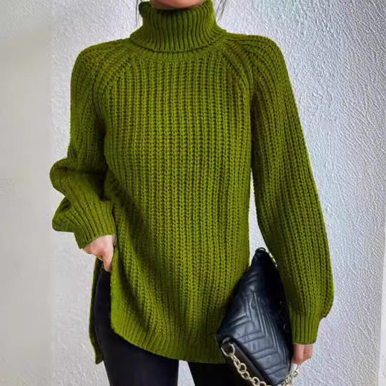 Damen Strickpullover mit hohem Kragen und strukturiertem Wabenmuster Heidi-Mode