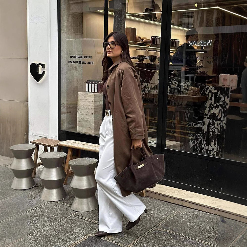 Damen modische Trenchcoatjacke mit lässigem Schnitt und Gürtel Heidi-Mode