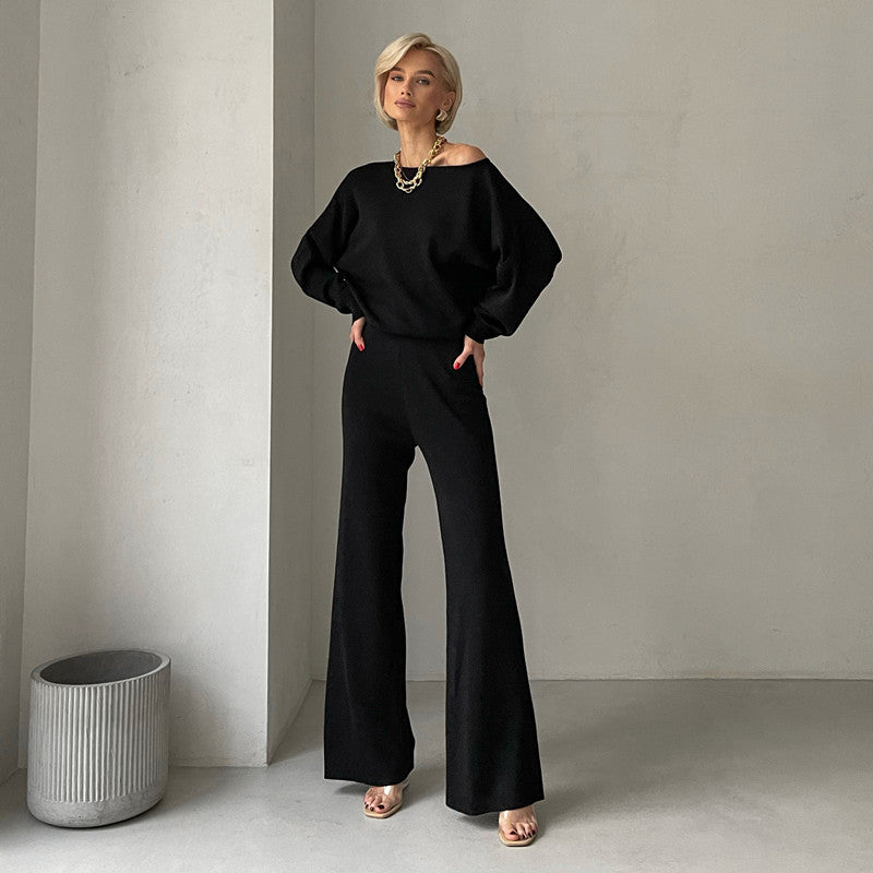 Damen lässiges Strickanzug-Set mit weitem Schnitt und modischen Details Heidi-Mode