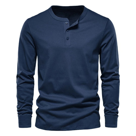 Herren lässiges Langarmshirt mit Knopfleiste und weichem Material Heidi-Mode