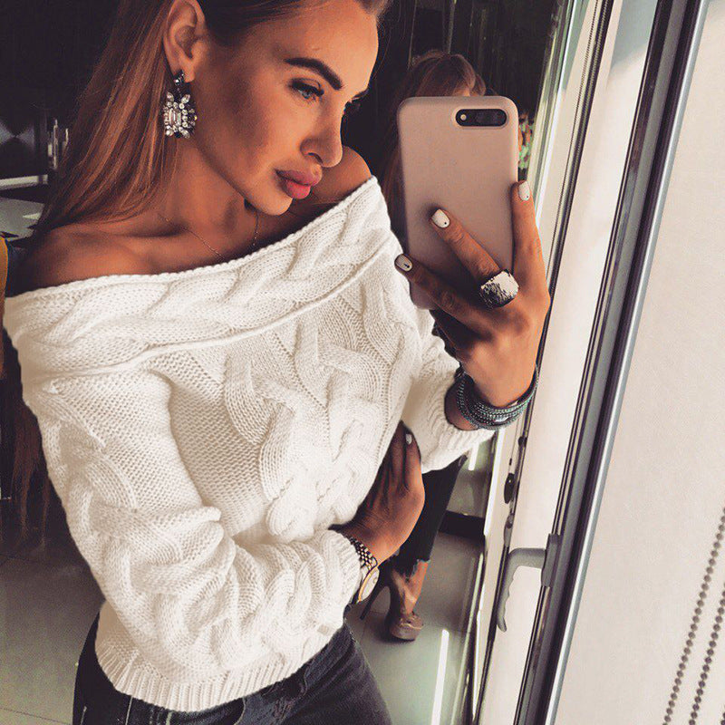 Damen lässiger Strickpullover mit romantischem Zopfmuster Heidi-Mode