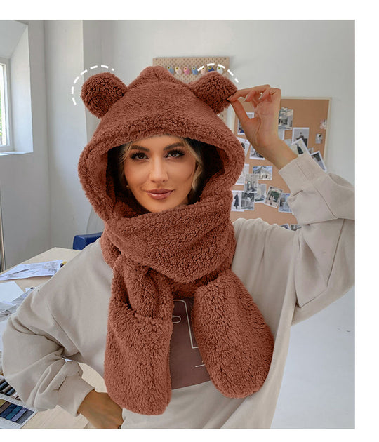 Damen Kuschelige Mütze mit Schal Heidi-Mode