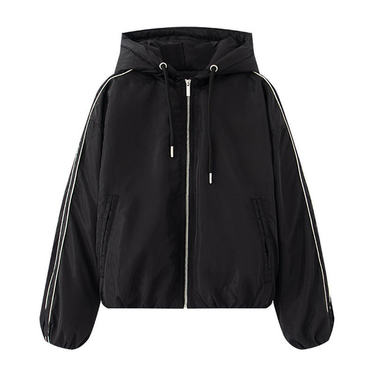 Damen sportliche Übergangsjacke mit Kapuze und seitlichen Reißverschlüssen Heidi-Mode