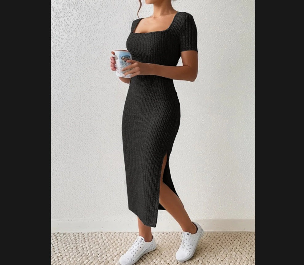 Damen Figurbetontes Maxikleid mit seitlichen Schlitzen und elastischem Material Heidi-Mode