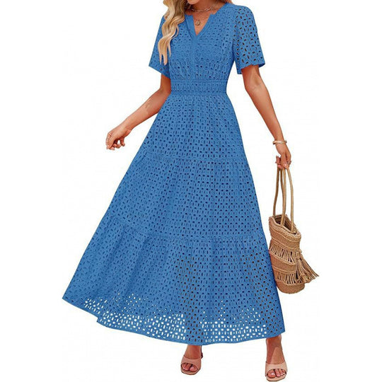 Damen Maxikleid mit gehäkeltem Muster Heidi-Mode