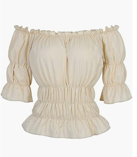 Damen Bluse mit schulterfreiem Design und Rüschendetails Heidi-Mode