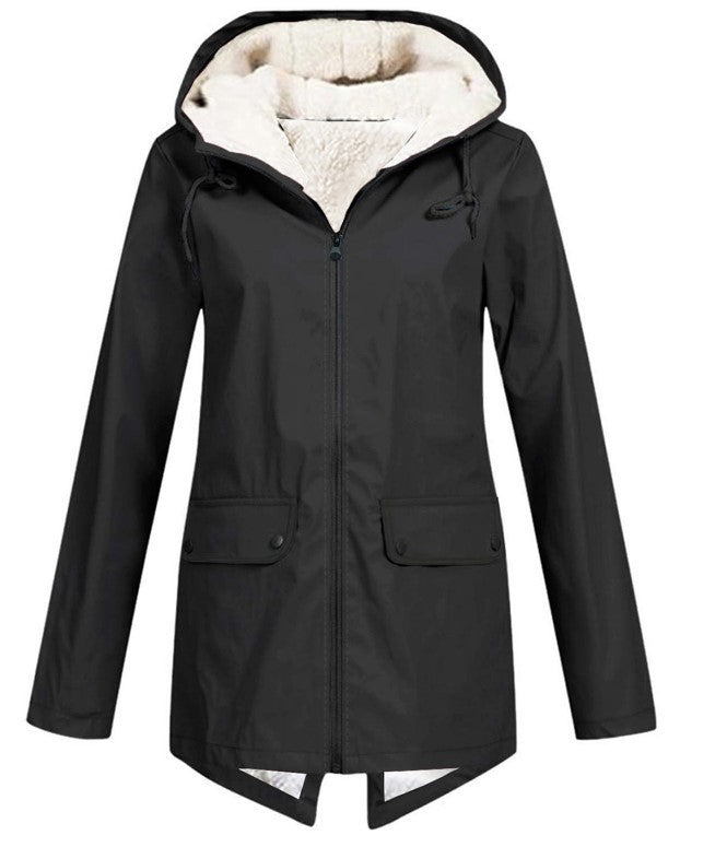 Damen Wasserabweisende Übergangsjacke mit warmem Fleece-Futter und verstellbarem Kapuzenkragen Heidi-Mode
