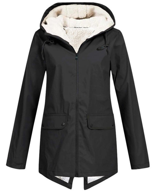 Damen Wasserabweisende Übergangsjacke mit warmem Fleece-Futter und verstellbarem Kapuzenkragen Heidi-Mode