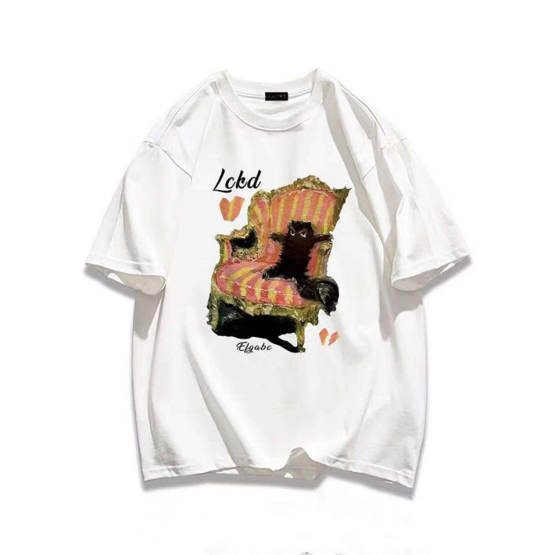 Damen Sweatshirt mit künstlerischem Katzenmotiv und lässigem Schnitt Heidi-Mode