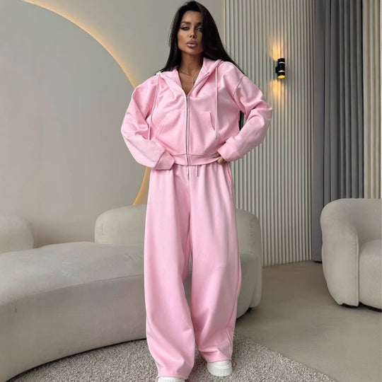 Damen Lässiges Sport-Set mit modischer Kapuze und weitem Schnitt Heidi-Mode