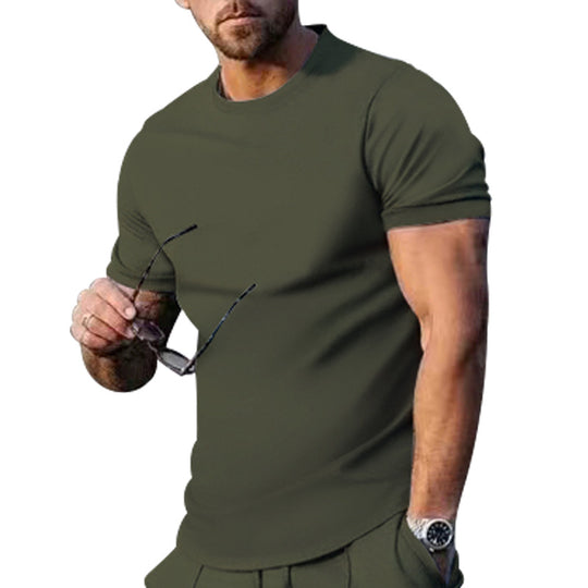 Herren Basic Rundhals-T-Shirt aus atmungsaktiver Baumwolle Heidi-Mode