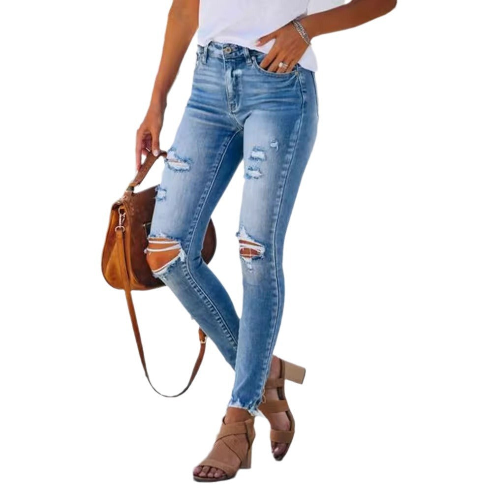 Damen Skinny Jeans mit modischen Rissen Heidi-Mode