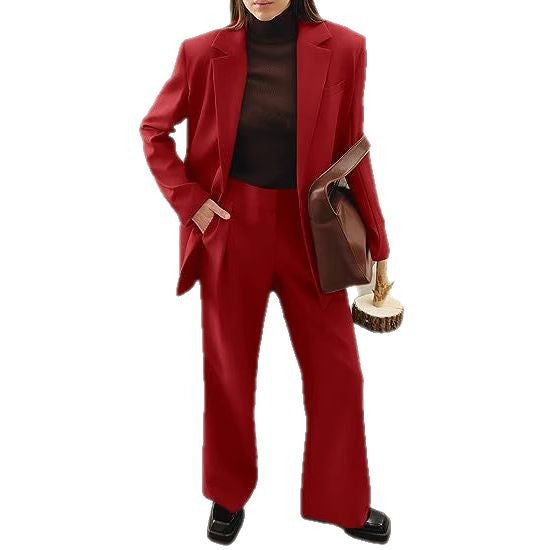 Damen elegantes Anzug-Set mit weitem Hosenbein und modernem Blazer Heidi-Mode