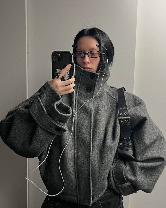 Damen Oversized Wolljacke mit elegantem Schnitt und praktischen Taschen Heidi-Mode