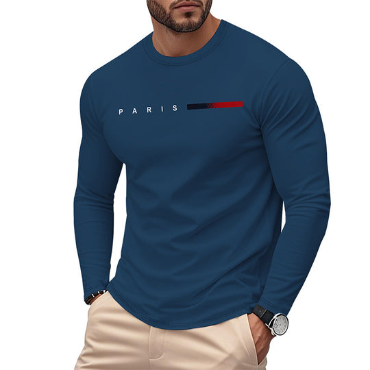 Herren Langarm T-Shirt mit modernem Paris-Druck und elastischem Saum Heidi-Mode