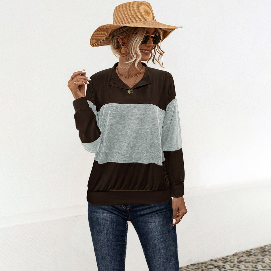 Damen Sportlicher Pullover mit modernem Farbblockdesign und funktionellem Knopf Heidi-Mode