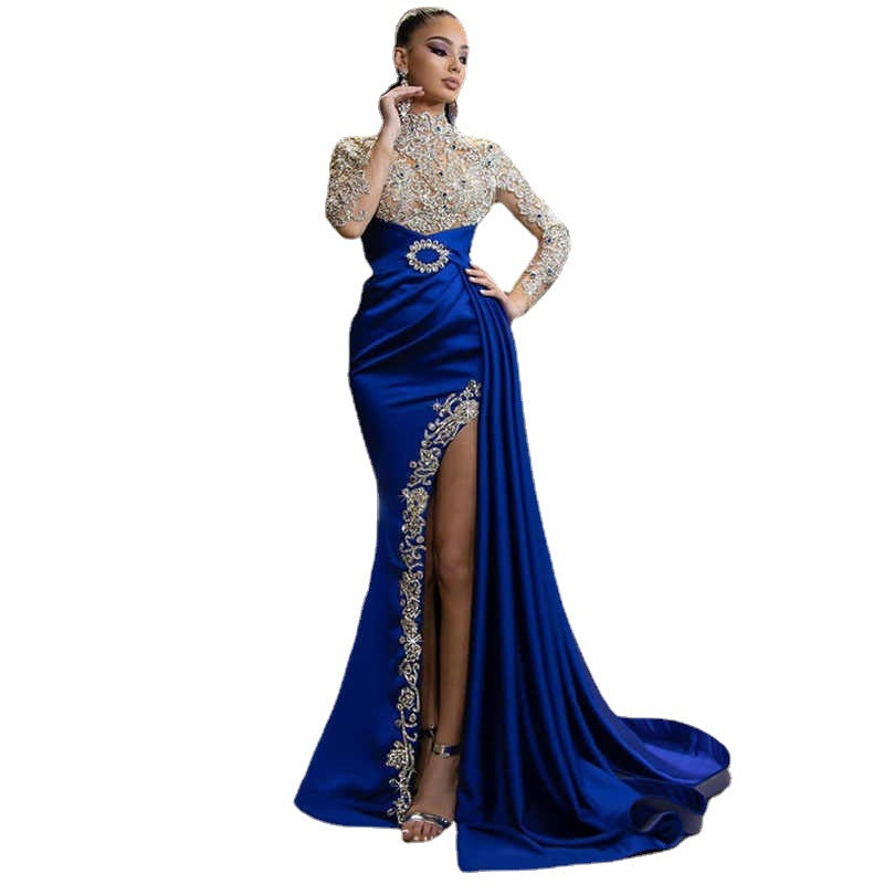 Damen Elegantes Abendkleid mit aufwendigen Spitzenapplikationen und hohem Schlitz Heidi-Mode